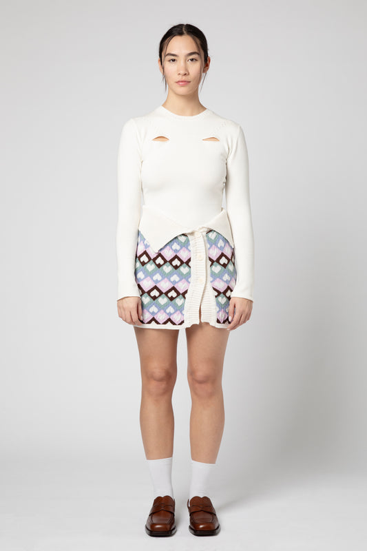 Jacquard multicolor heart knitwear miniskirt