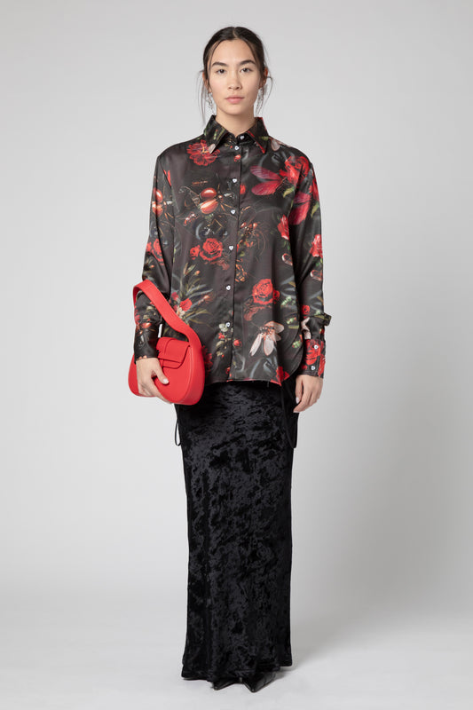 Printed tulle satin over shirt