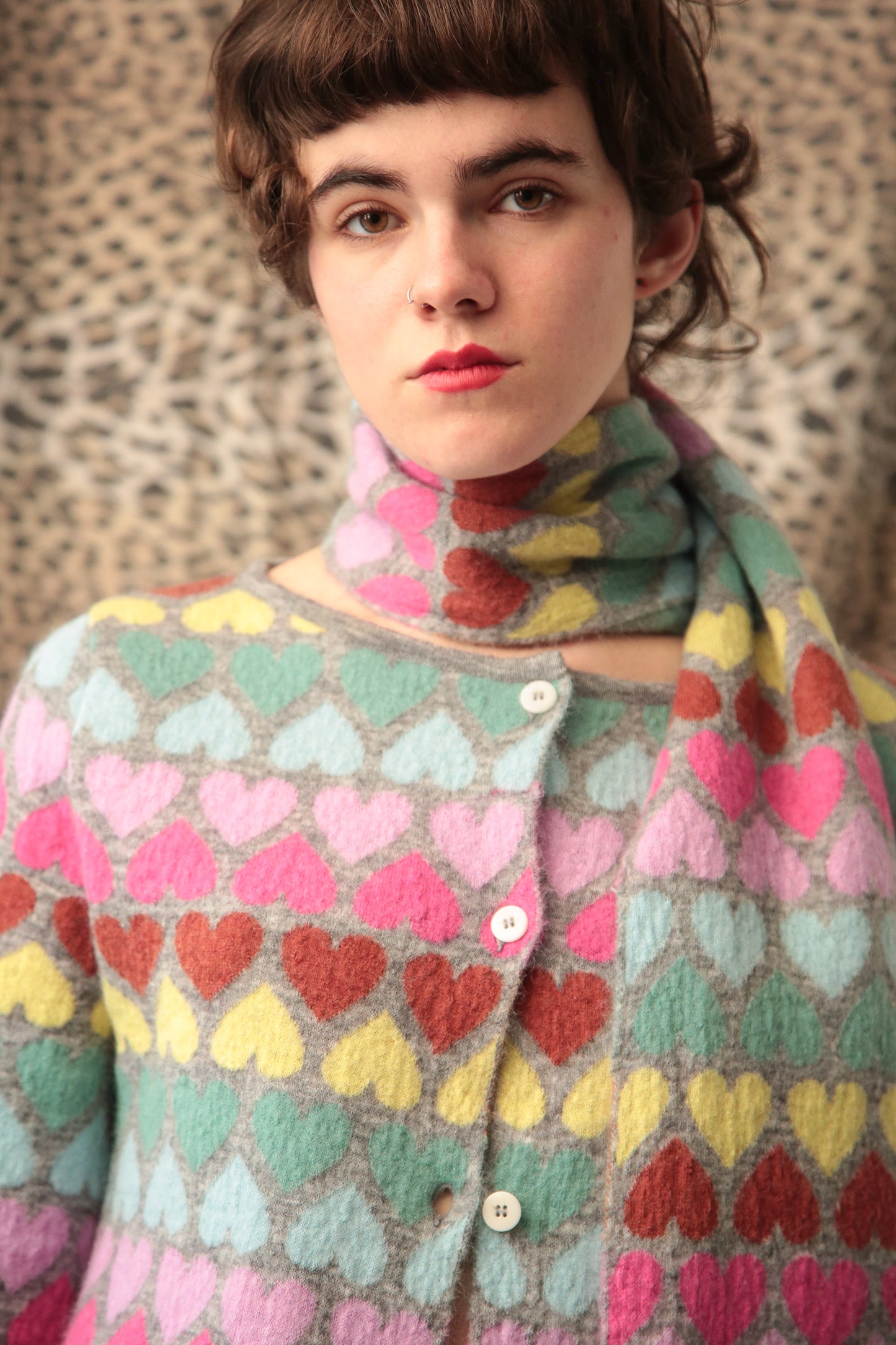 Rainbow Heart Sciarpa in maglia jacquard